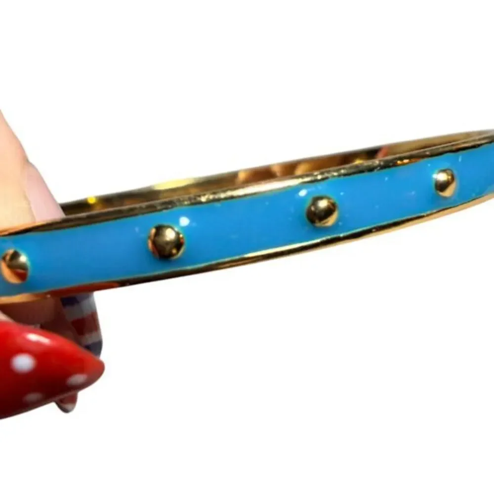 Kate Spade New York Blue On The Dot Enamel Bangle Bracelet 3D Raised Gold Studs